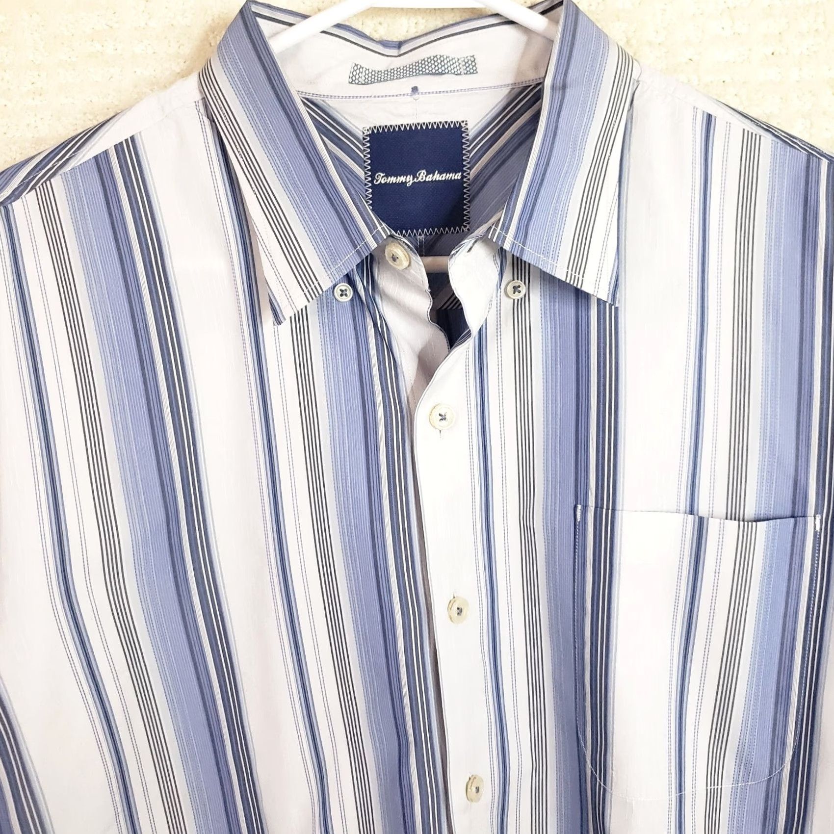 Tommy Bahama Tommy Bahama Shirt Mens L Blue White Striped Long Sleeve Button Up Cotton Polyester Size US L / EU 52-54 / 3 - 3 Thumbnail