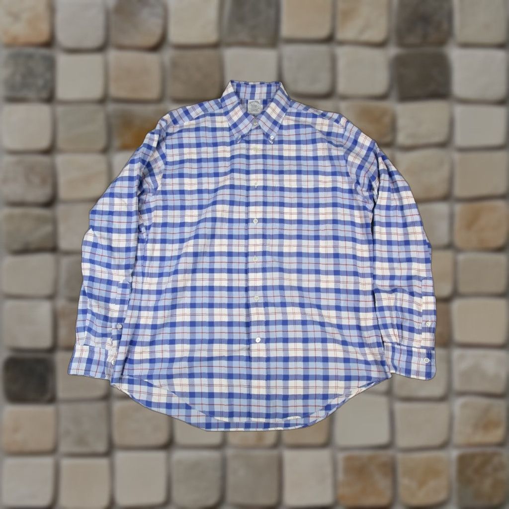 Brooks Brothers VINTAGE Brooks Brothers Polo Shirt Mens Large Blue Plaid Supima Cotton Long Sleeve Golf Rugby Size US L / EU 52-54 / 3 - 1 Thumbnail