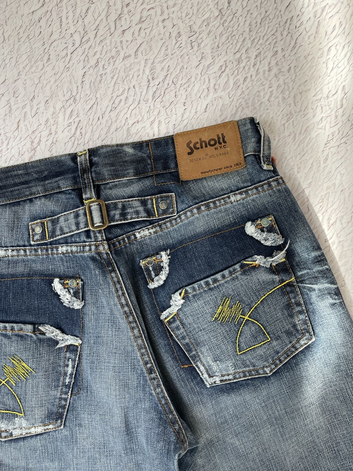Schott Schott NYC vintage buckle back faded distressed denim jeans Size US 30 / EU 46 - 17 Thumbnail