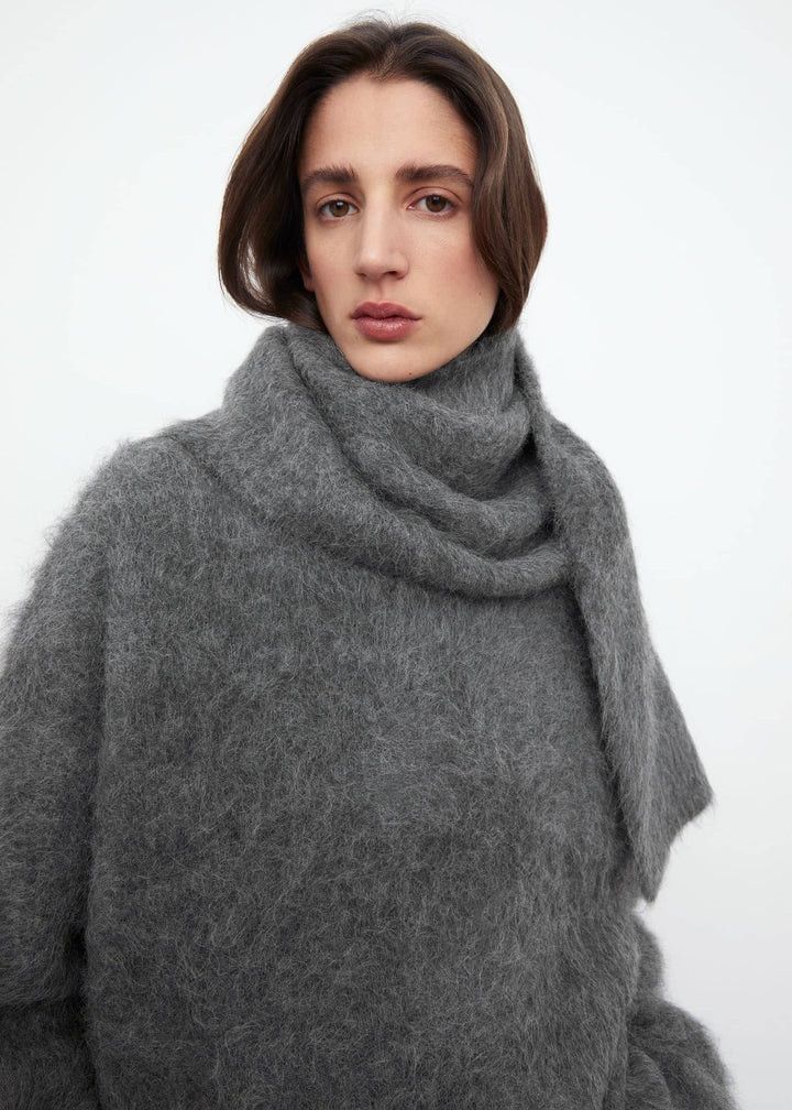 Toteme o1mle0525 Size: OS / Alpaca Knit Scarf in Dark Grey Melange Size ONE SIZE - 3 Thumbnail