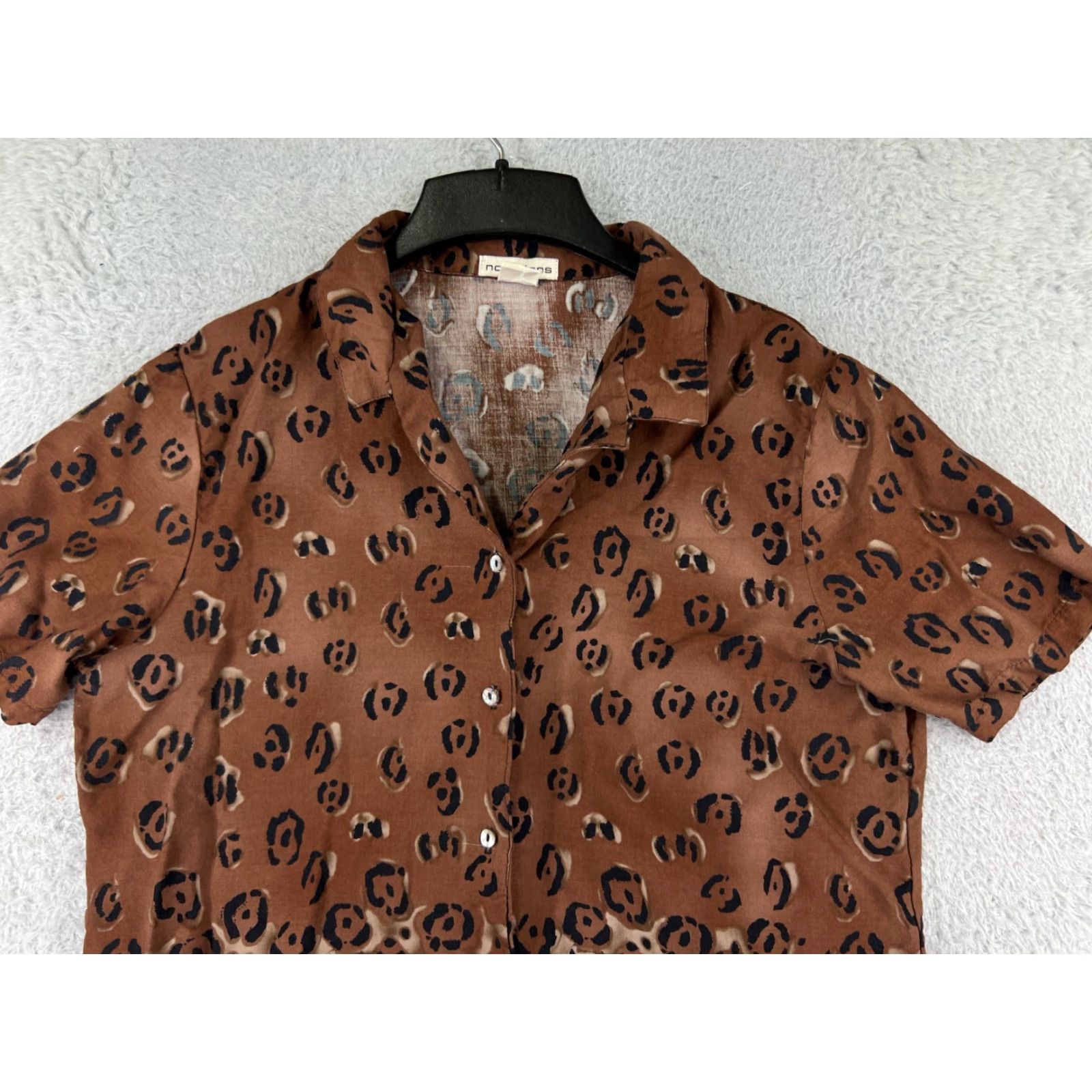 Vintage Notations Shirt Womens XL Brown Leopard Print Hawaiian Floral Rayon Vintage No Size XL / US 12-14 / IT 48-50 - 6 Thumbnail
