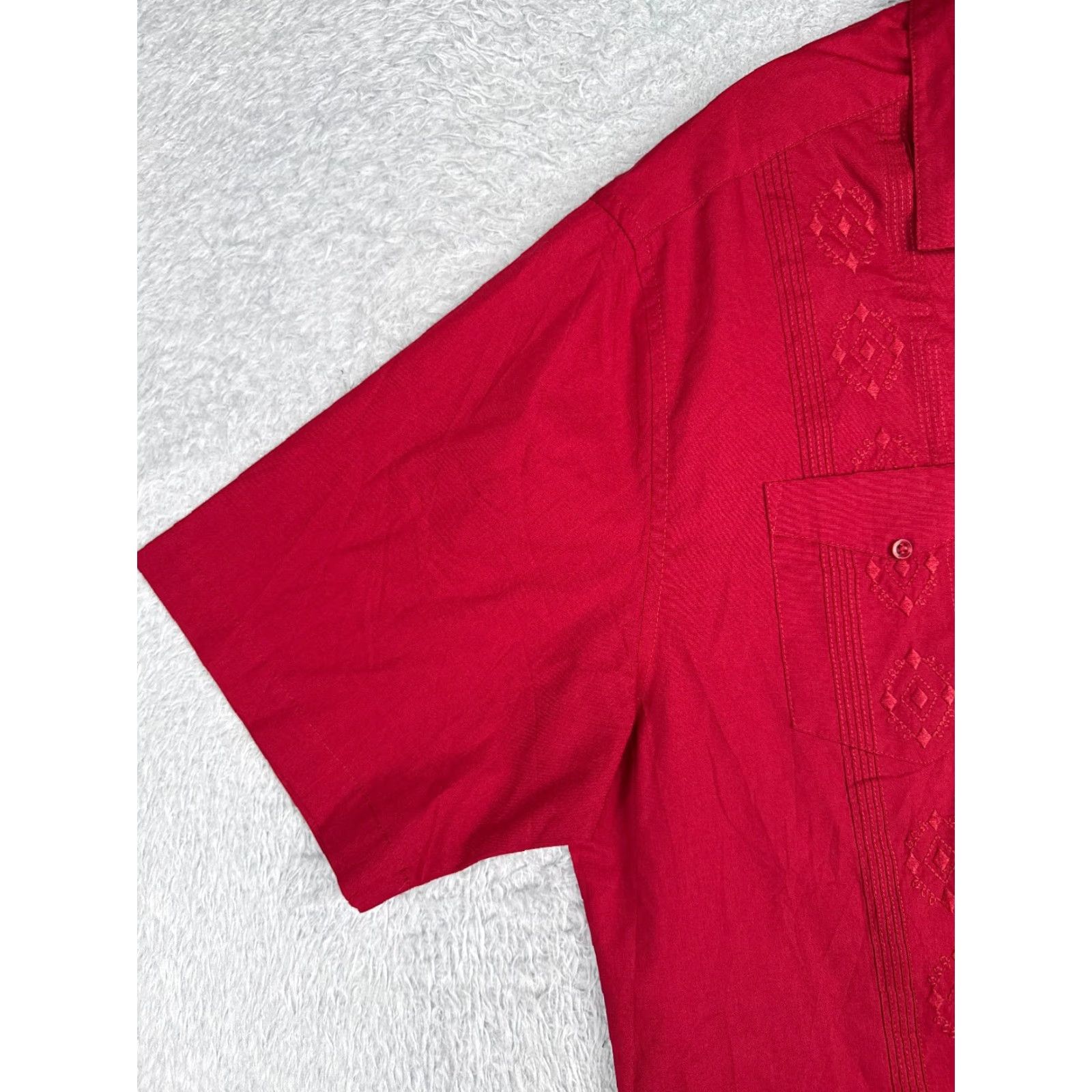 Cubavera Cubavera Shirt Men L Red Button-Up 4 Pocket Polyester Blend Casual Resort Aloha Beach Hawaiian Vacation Size US L / EU 52-54 / 3 - 3 Thumbnail