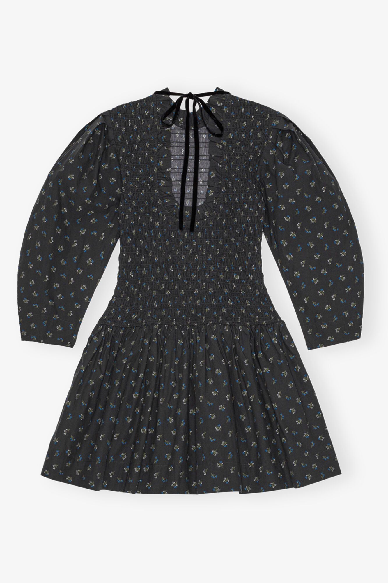 Ganni o1s22i1n0525 Printed Cotton Smock Mini Dress in Dark Grey Size XS / US 0-2 / IT 36-38 - 2 Thumbnail