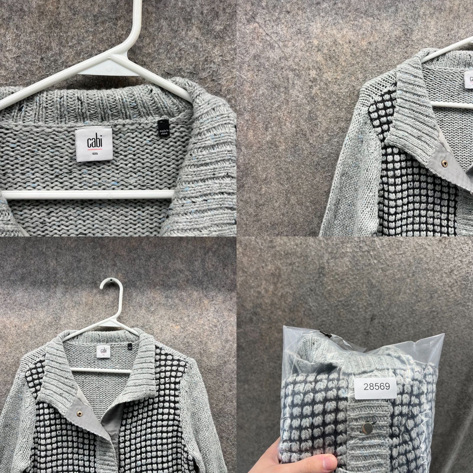 Vintage VINTAGE Cabi Sweater Cardigan Jacket Womens Small Gray Square Stitch Knit Snap Front Two-Tone? Wait Size S / US 4 / IT 40 - 8 Thumbnail