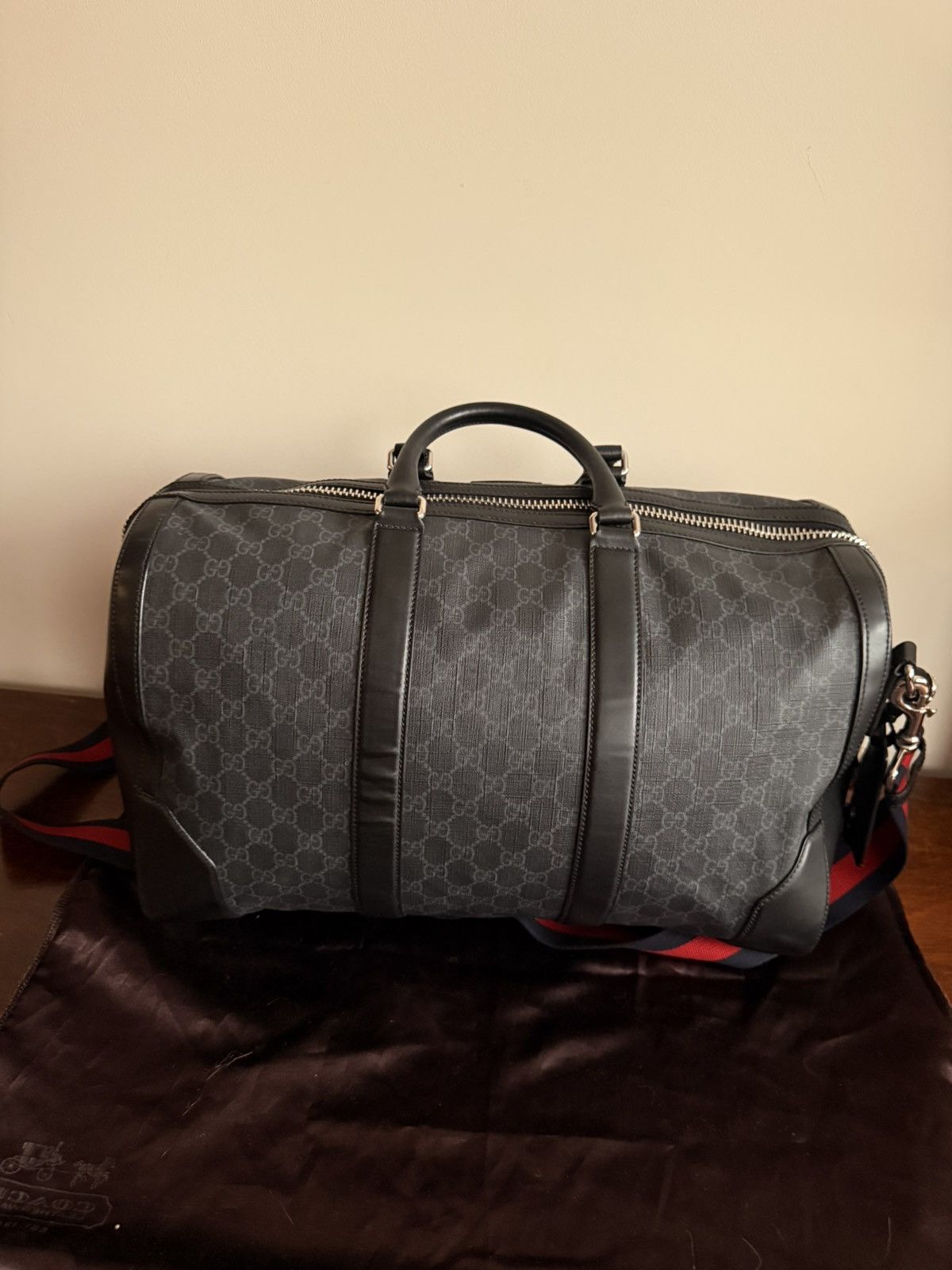 Gucci GUCCI GG Supreme Duffle Bag Black Monogram Weekender Travel Size ONE SIZE - 15 Thumbnail