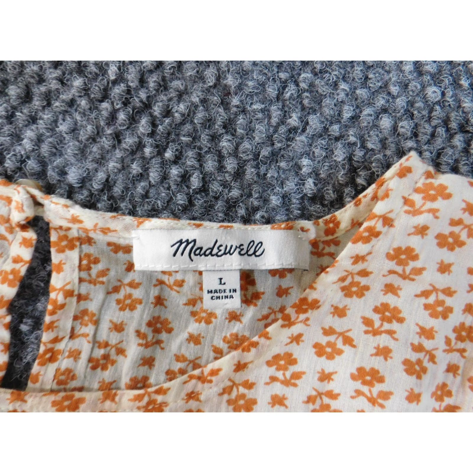 Madewell Madewell Blouse Shirt Womens L Orange Floral Woven Cotton Pullover Round Neck Casual Ruffle Size L / US 10 / IT 46 - 5 Thumbnail