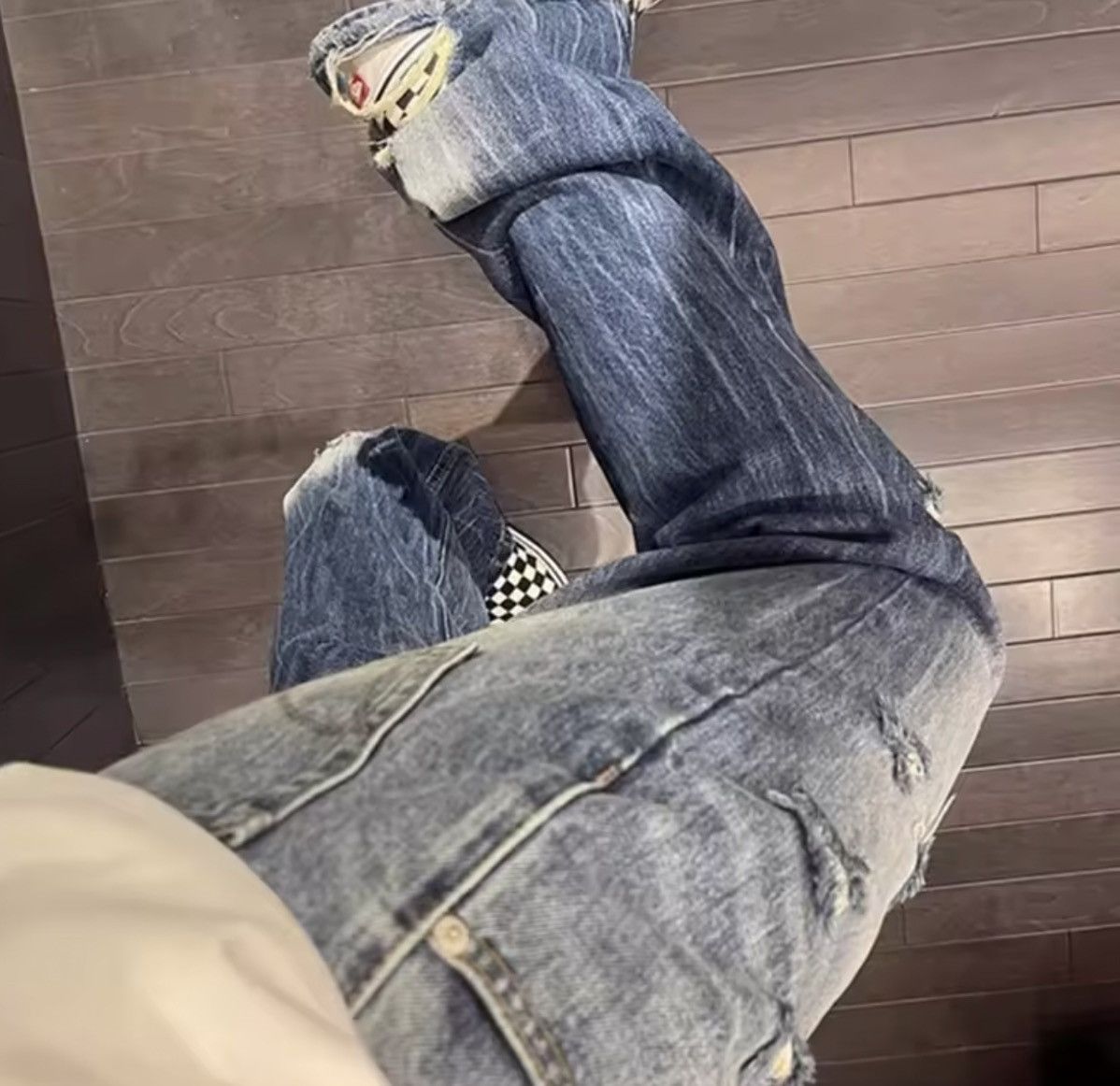 Jean Y2K Blue Distressed Wash Baggy /Flare Stacking Denim Size US 34 / EU 50 - 4 Thumbnail