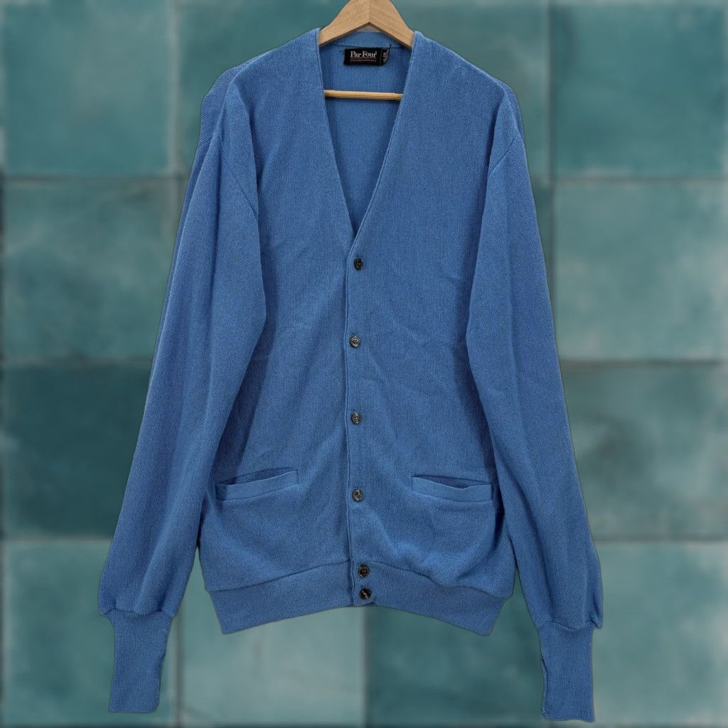 Vintage VINTAGE Par Four Sweater Cardigan Mens XLT Blue Acrylic V-Neck Knit Golf Grandpa Knit Size US XL / EU 56 / 4 - 1 Thumbnail