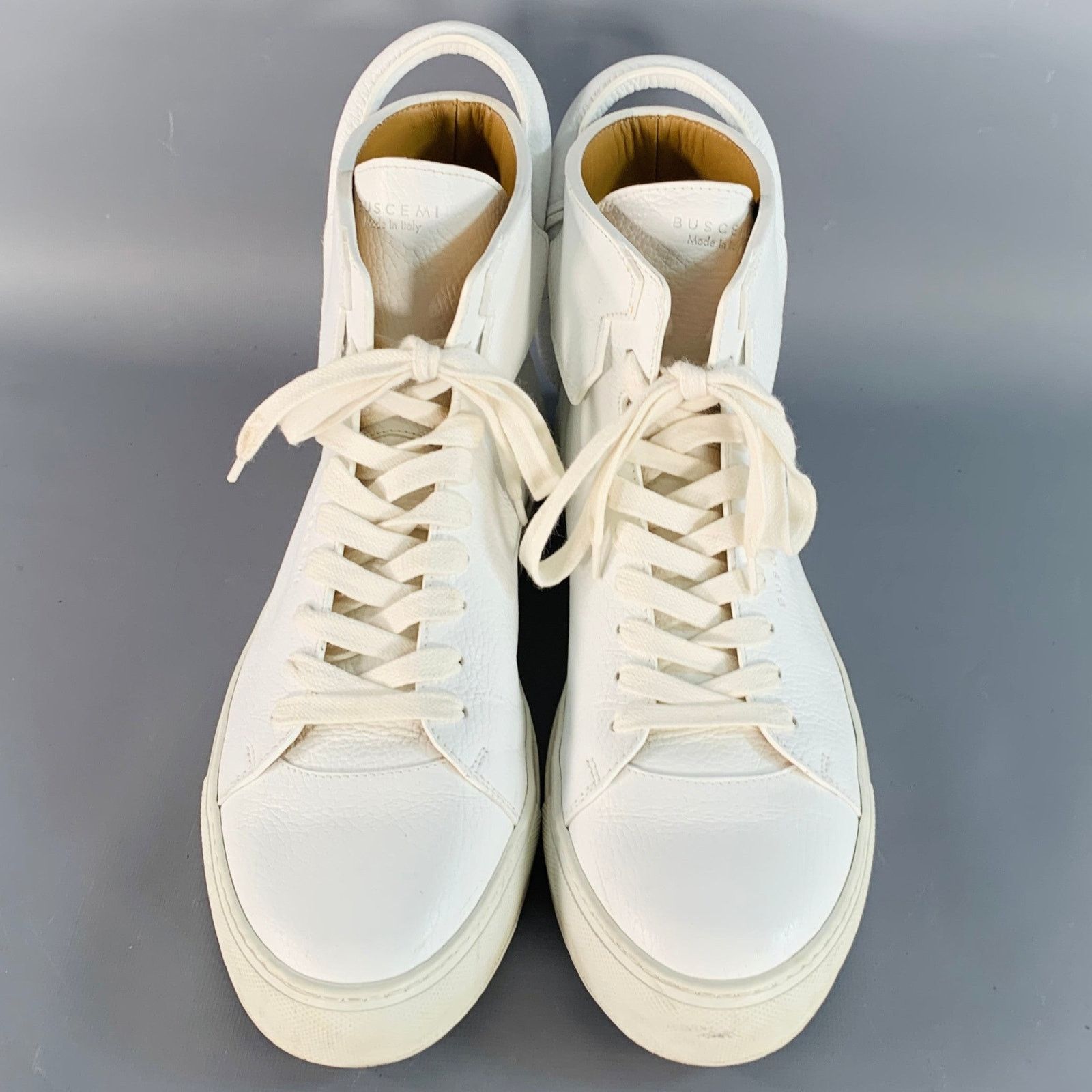 Buscemi BUSCEMI Size 10 White Gold Tone Leather High Top Sneakers Size US 10 / EU 43 - 4 Thumbnail