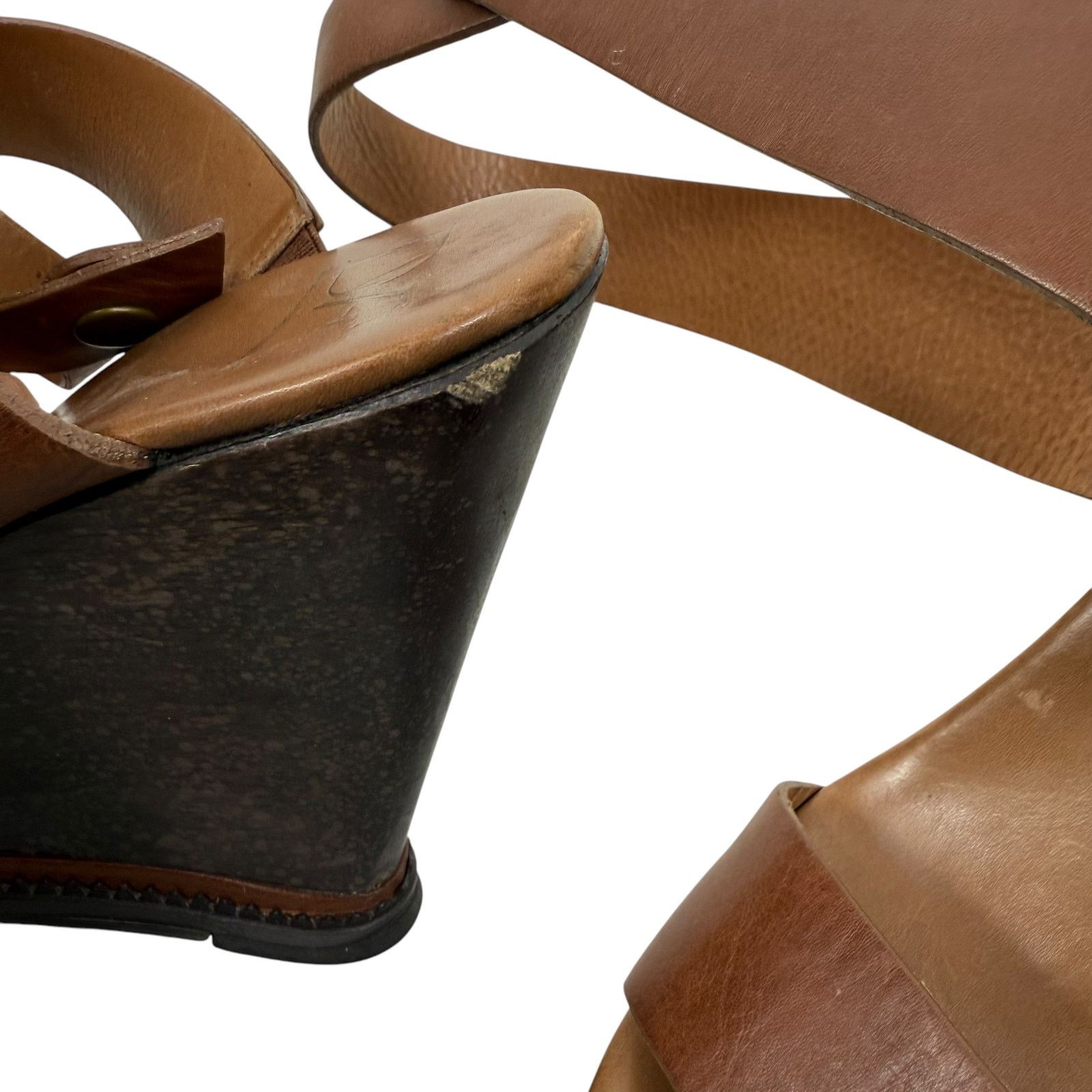 Diane von Furstenberg Diane Von Furstenberg Onmi Ankle Wrap Wedges Brown Leather Size US 9.5 / IT 39.5 - 10 Thumbnail