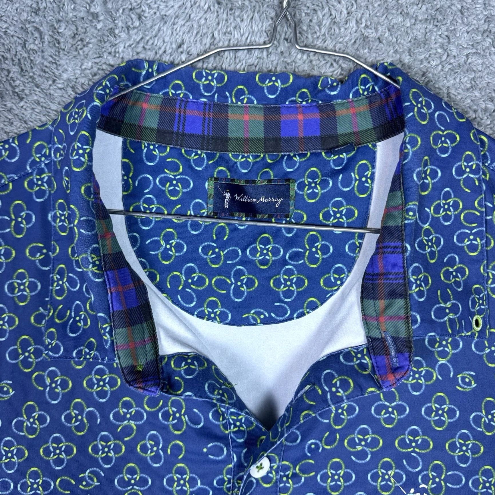 Vintage William Murray Polo Mens XL Shirt Tartan Geometric Horseshoe Performance Stretch Blue Geometric 90s Golf Mens XL Polo Size US XL / EU 56 / 4 - 6 Thumbnail