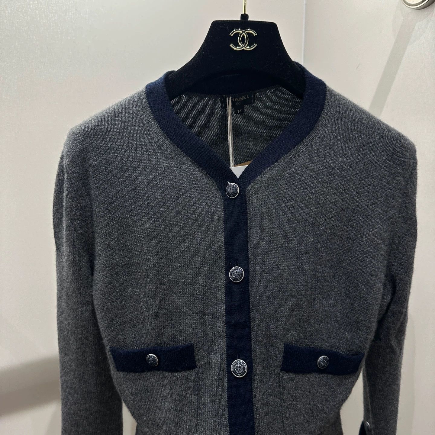 Chanel Chanel apr110 Blue-Gray 2-Pocket Cashmere Jumper 36 Size XS / US 0-2 / IT 36-38 - 7 Thumbnail