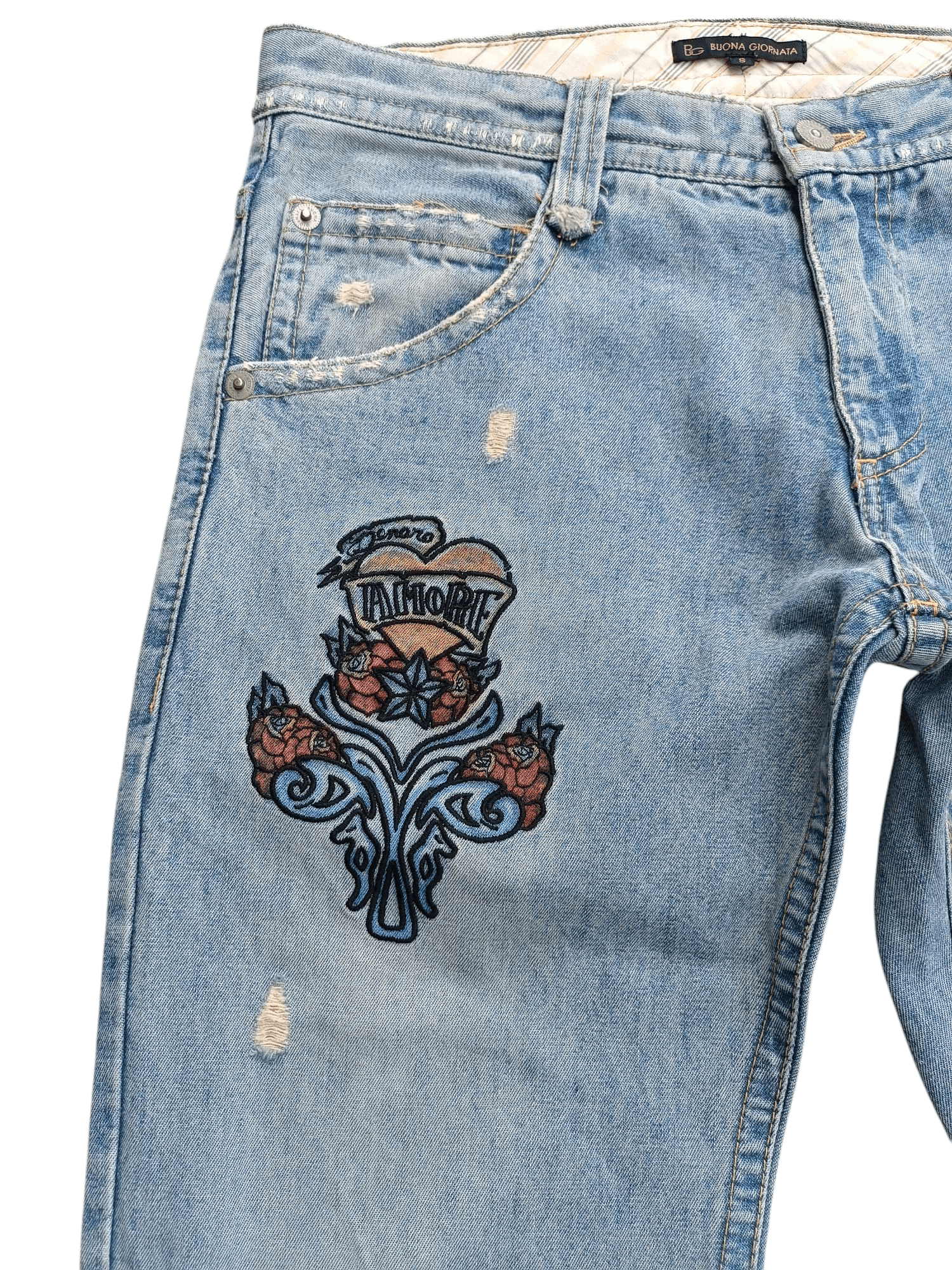 Japanese Brand × Vintage VTG FLARED Japanese Brand Distressed Embroidery Denim E222 Size US 31 - 6 Thumbnail
