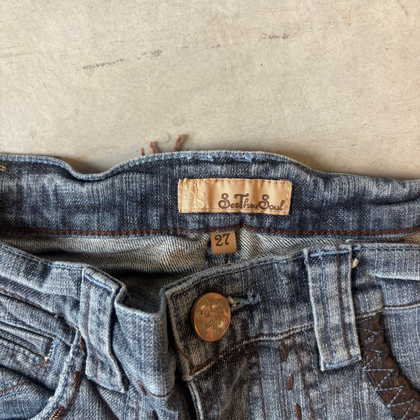 Vintage Vintage faded washed patchwork jeans Size US 27 - 6 Thumbnail