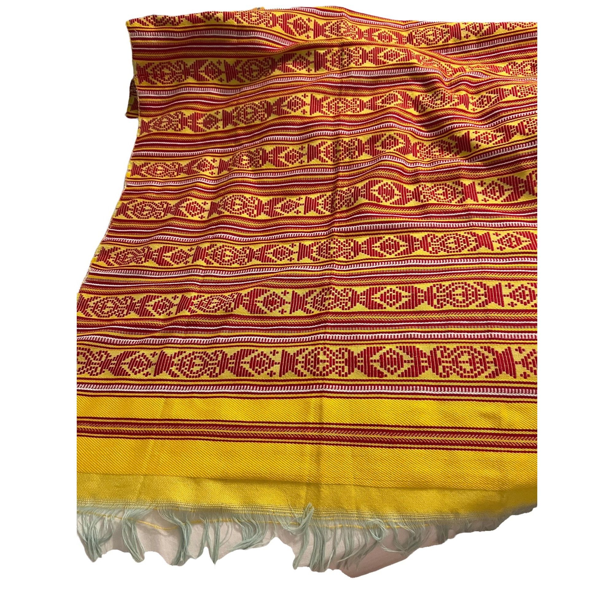 Other Red Yellow White large scarf light green fringe 65" x 33" So Size ONE SIZE - 1 Thumbnail