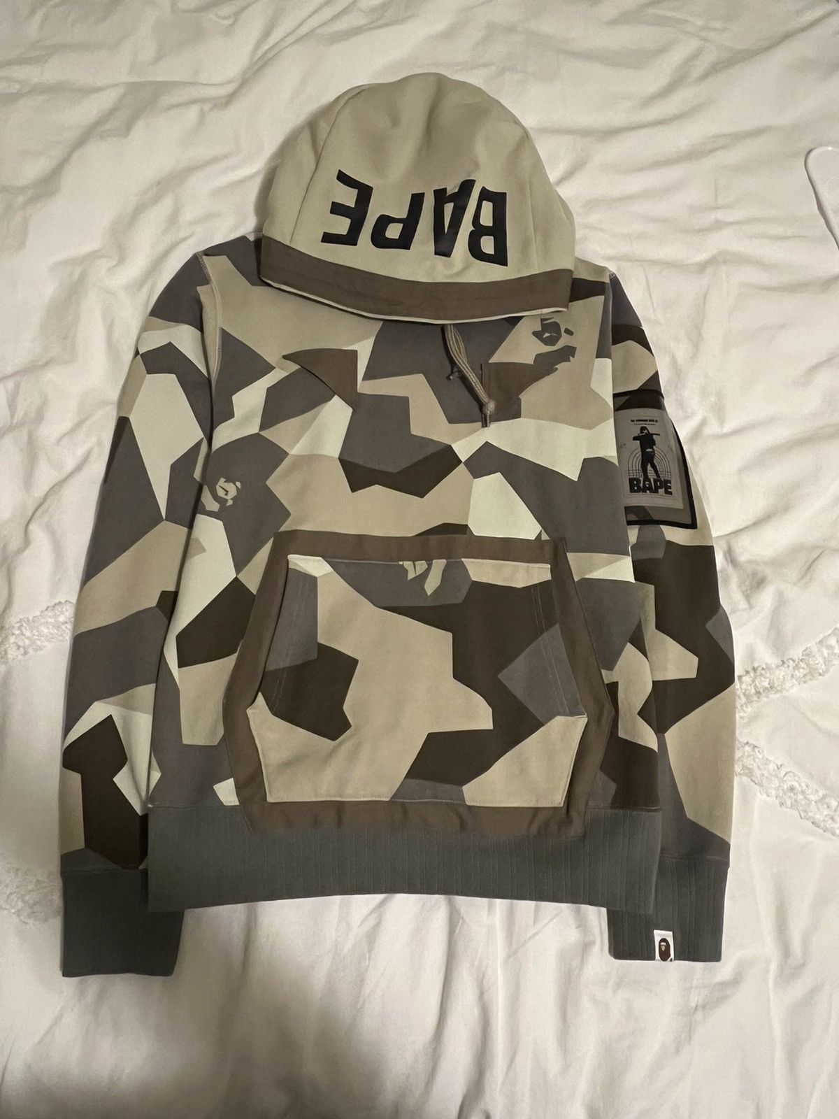 Image of Bape Splinter Camo Wide Pullover Hoodie in Beige, Men's (Size Small)