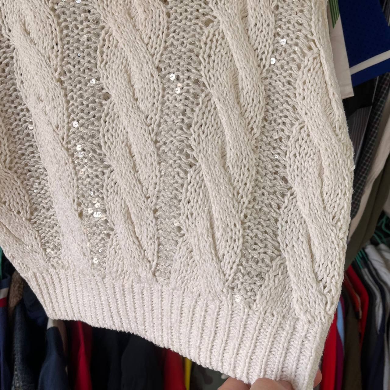 Brunello Cucinelli Brunello Cucinelli Cropped Sequin Cable Knit Sweater XS Size XS / US 0-2 / IT 36-38 - 6 Thumbnail