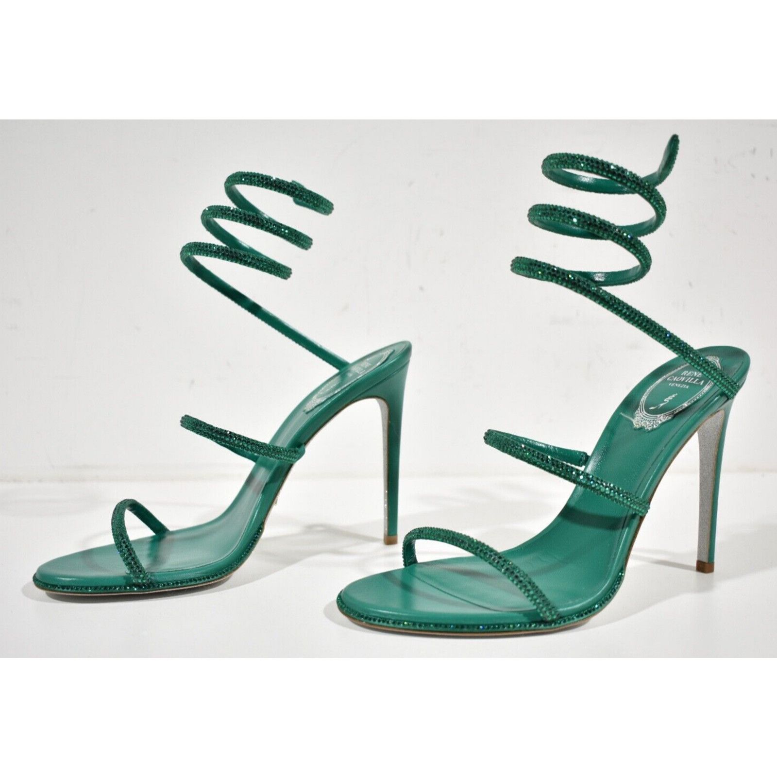Rene Caovilla Cleo Emerald Crystal Ankle Wrap Strap Sandal Heel Pump 38 Size US 8 / IT 38 - 9 Thumbnail