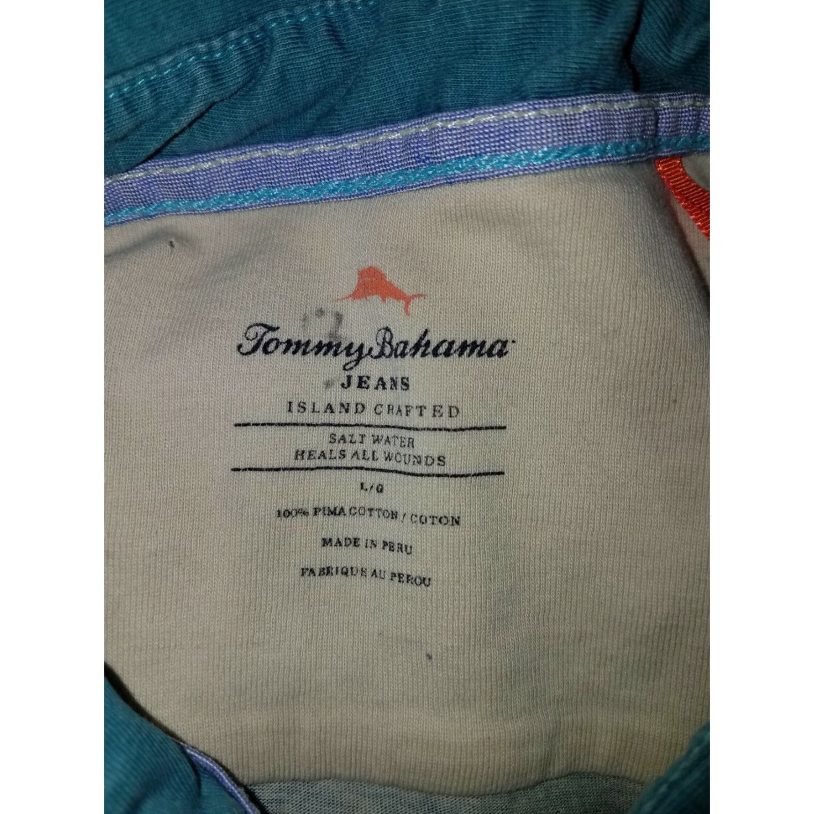 Tommy Bahama VINTAGE Tommy Bahama Jeans Island Crafted Polo Shirt Mens L 100% Pima Cotton Golf Blue Mens Size US L / EU 52-54 / 3 - 5 Thumbnail