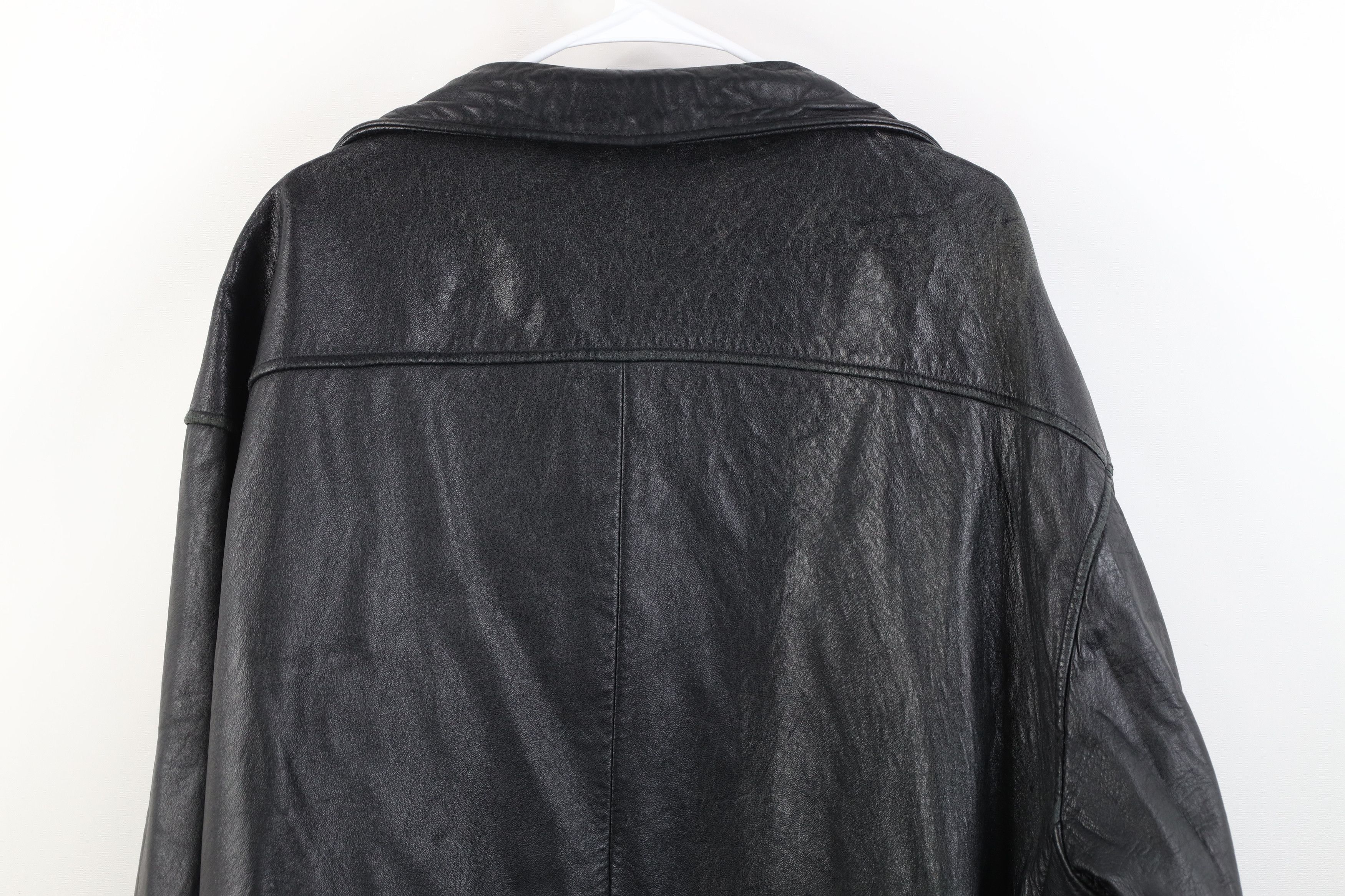 Vintage AS IS Vintage 90s Streetwear Quilted Leather Jacket Black Size US XXL / EU 58 / 5 - 14 Thumbnail