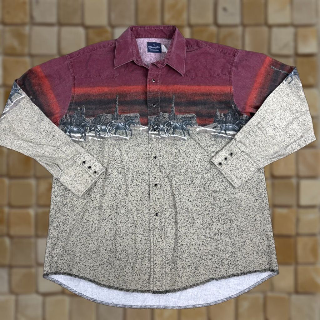 Wrangler VINTAGE Wrangler Shirt Mens XL Red Beige Pearl Snap Western Horses Adult Size US XL / EU 56 / 4 - 1 Thumbnail