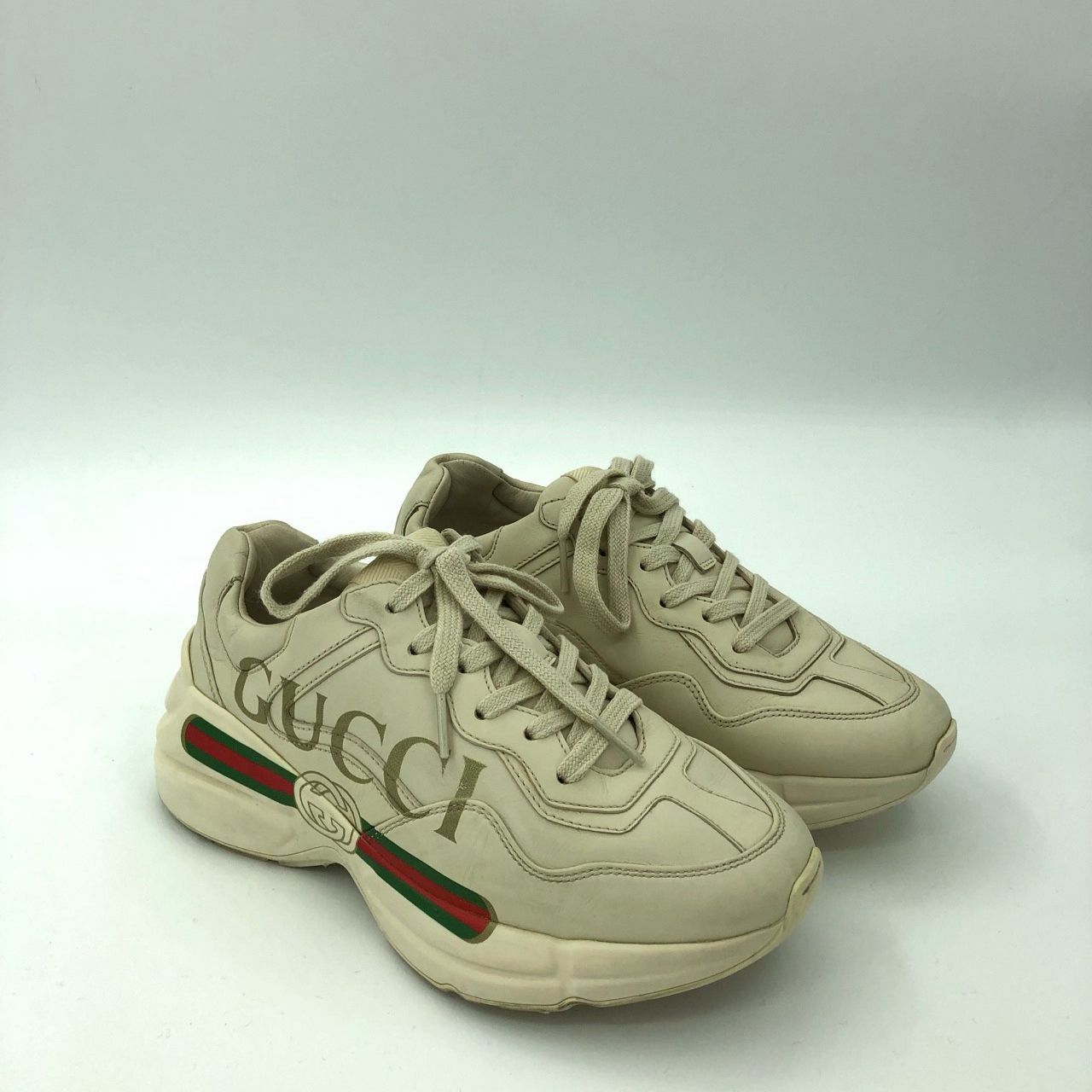 Gucci Gucci Womens Ivory Rhyton Logo Leather Sneakers Size 36 Low- Size US 6 / IT 36 - 7 Thumbnail