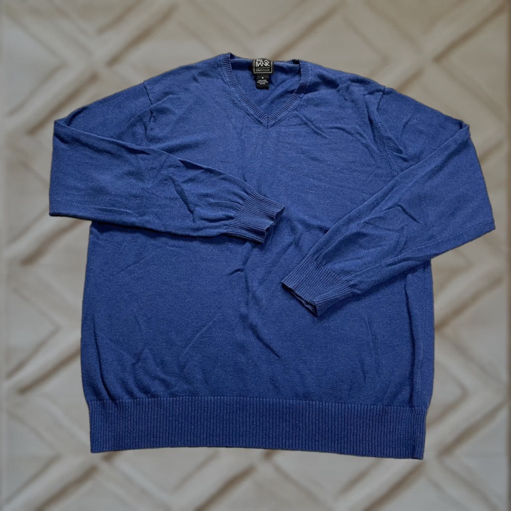 Jos. A. Bank VINTAGE Jos. A. Bank Men’s XL Pullover Sweater Knit Long Sleeve Casual Blue Solid Cotton V-Neck Winter 90s Size US XL / EU 56 / 4 - 1 Thumbnail