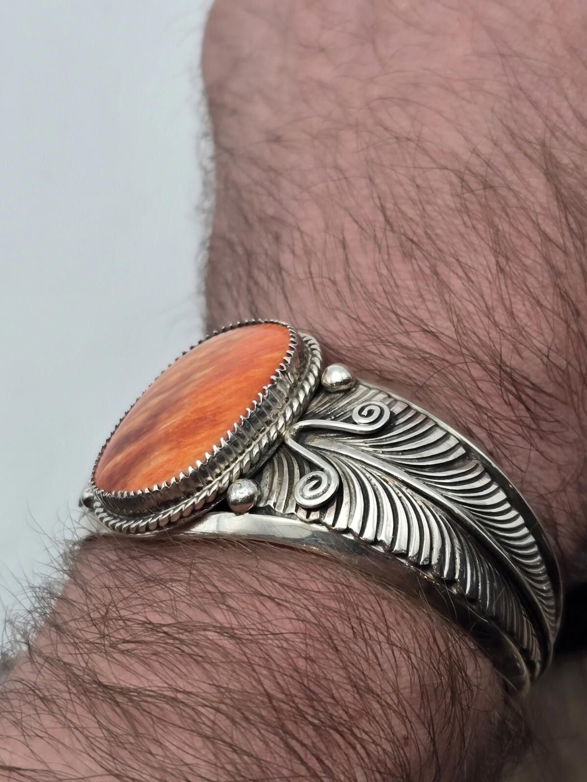 Other Signed Vintage Navajo Sterling Silver Leaf Cuff Tahe Size ONE SIZE - 9 Thumbnail
