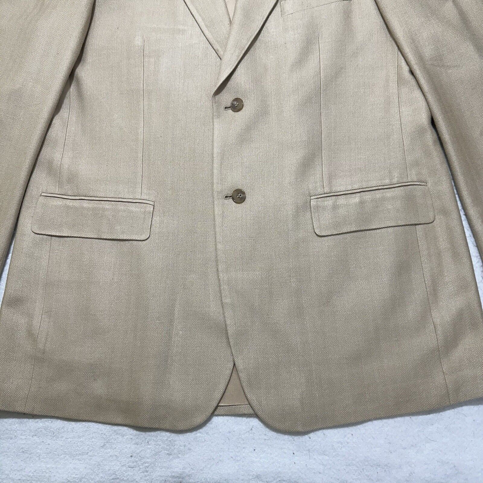 Haggar Haggar Black Label 44L Silk Beige Herringbone Suit Jacket Size 44L - 3 Thumbnail