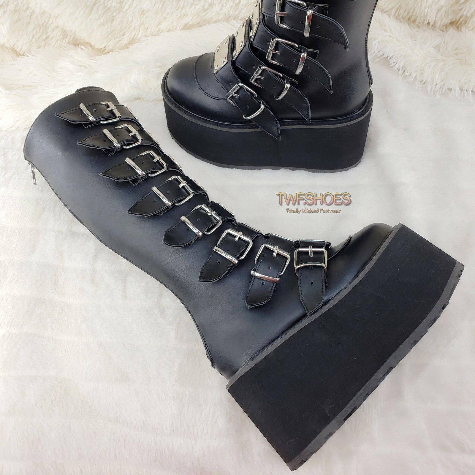 Demonia Cult DEMONIA Damned 318 Multi Strap Goth Punk Rock Platform Boots Size US 6 / IT 36 - 4 Thumbnail