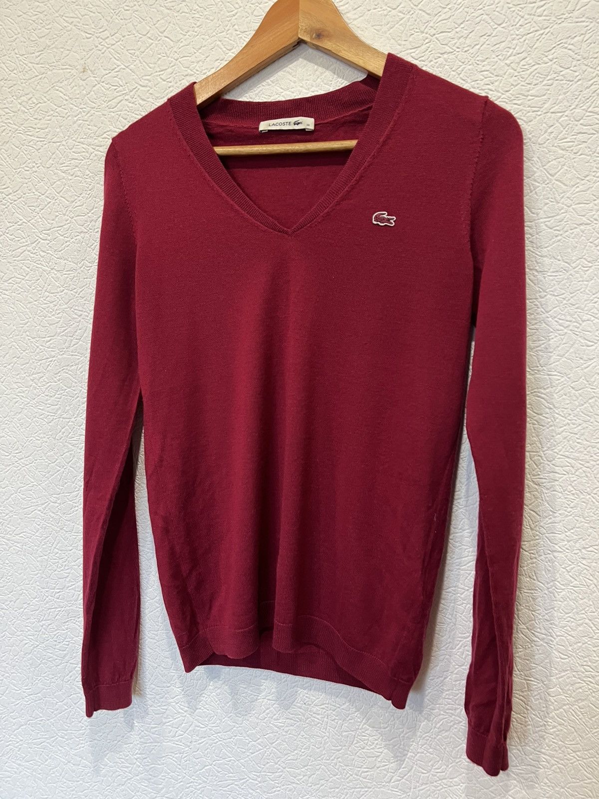 Lacoste Vintage Lacoste Womens Red Sweater V-Neck Size S / US 4 / IT 40 - 2 Thumbnail