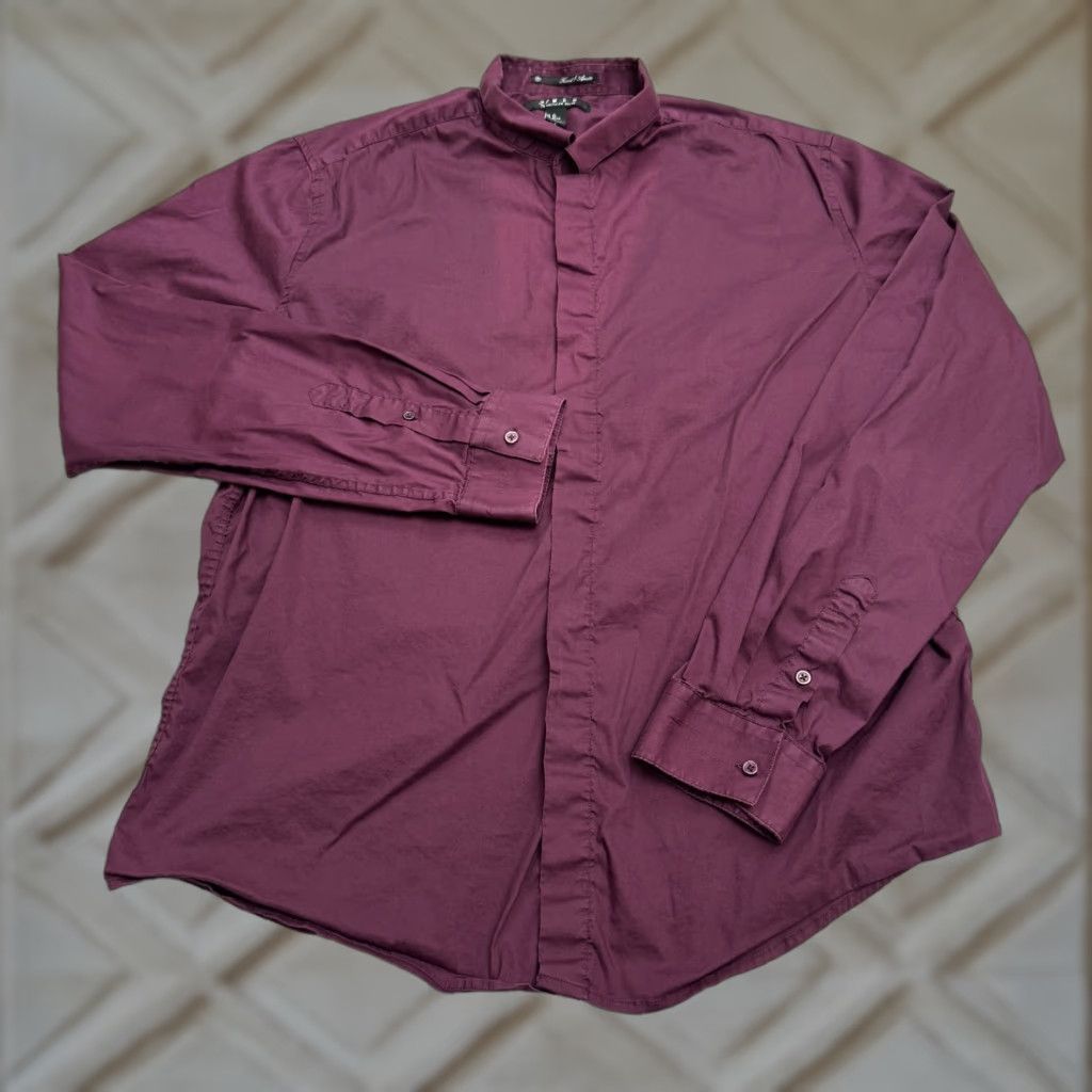 21 Men 21 MEN Button-Up Shirt Band Collar XL Burgundy Red Cotton Blend - Regular Fit Mens Size US XL / EU 56 / 4 - 1 Thumbnail