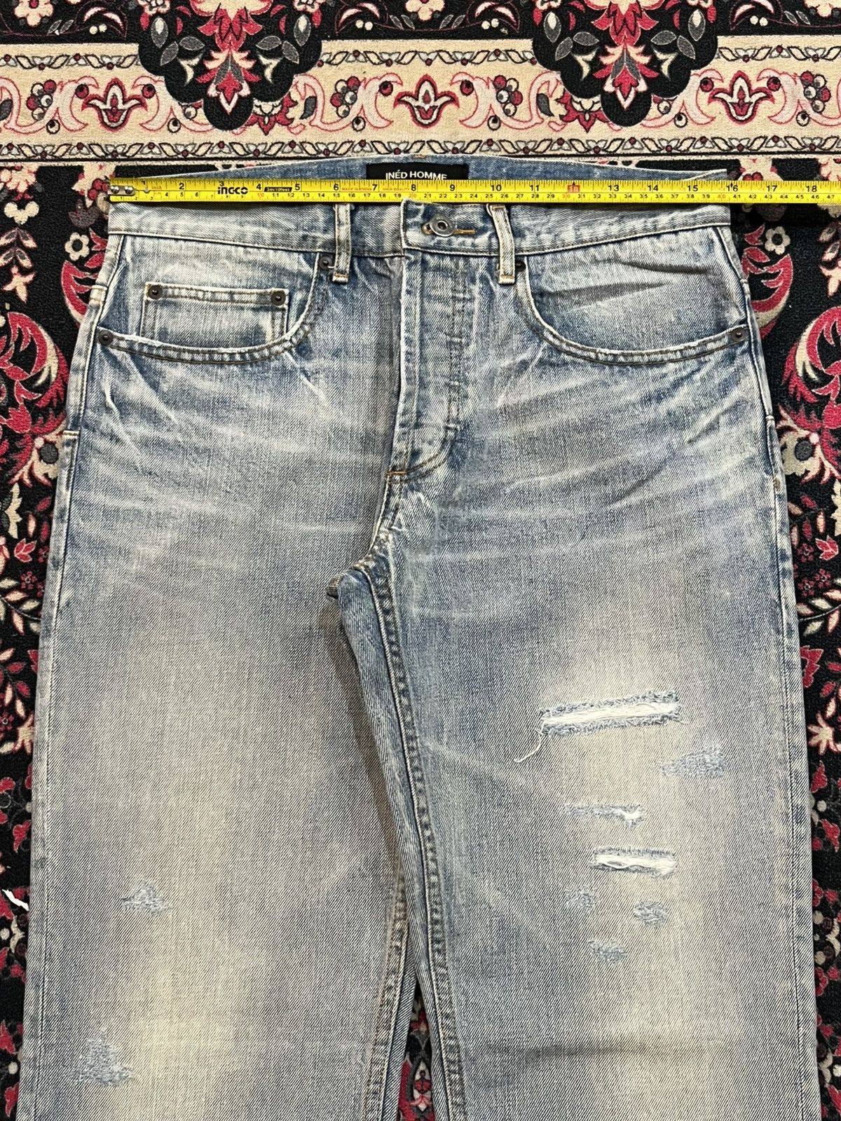 Yohji Yamamoto Ined Homme Light Washed Faded Distressed Straight Jeans Size US 31 - 13 Thumbnail