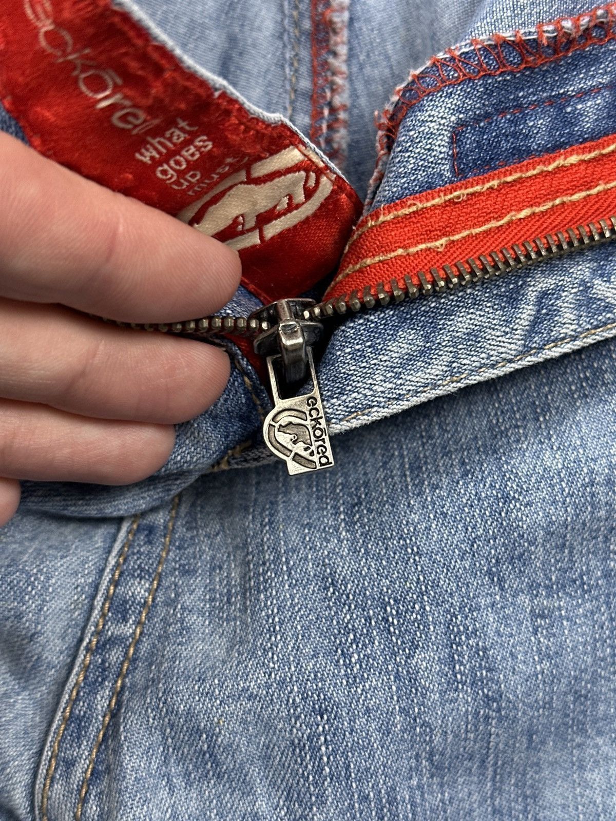 Ecko Unltd. Vintage LGB Style Ecko Unltd Red Flared Distressed Jeans Size US 30 / EU 46 - 13 Thumbnail