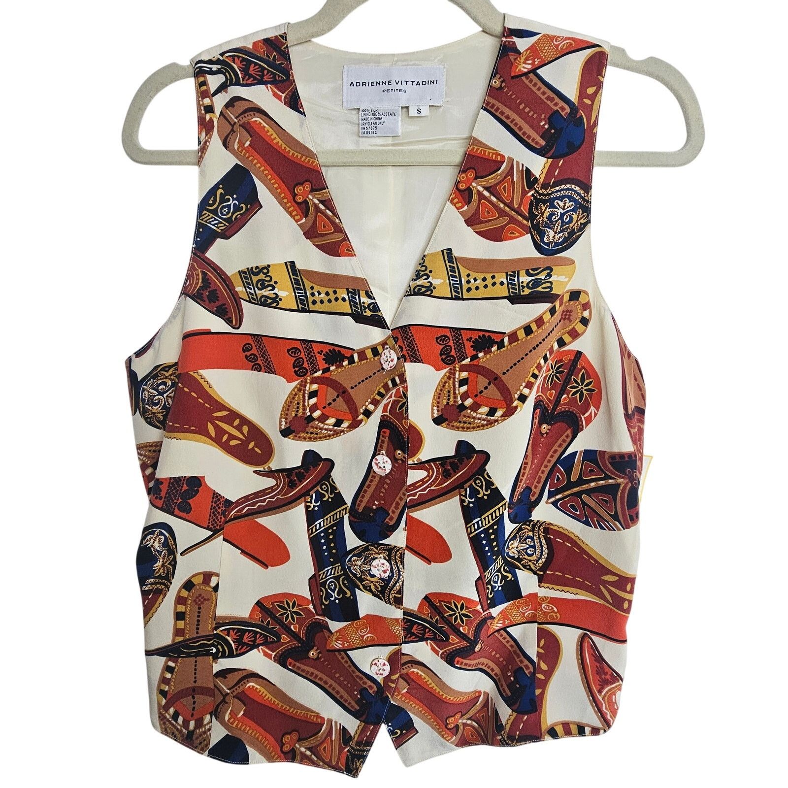 Adrianna Papell Vintage Adrienne Vittadini Women Silk Vest S Indian Chappals Size S / US 4 / IT 40 - 1 Thumbnail