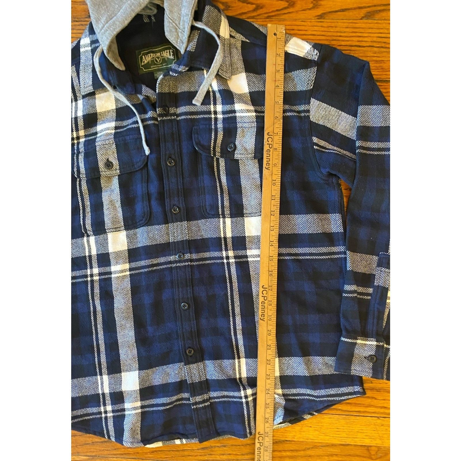 American Eagle Outfitters American Eagle Shirt Mens M Blue Flannel Detachable Hood Size US M / EU 48-50 / 2 - 7 Thumbnail