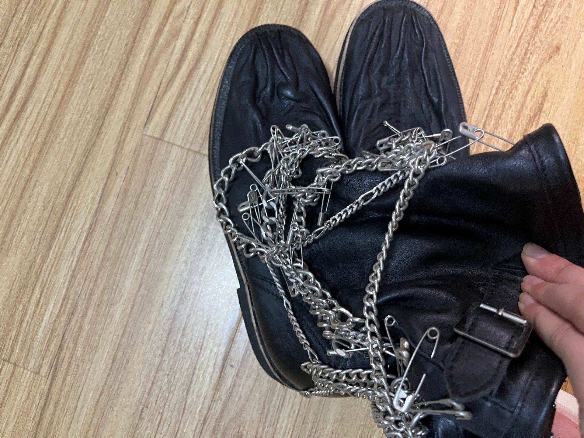 Comme des Garcons CDG Tricot Leather Chain Pleated Fleece-Lined Boots 23码 Size US 7.5 / IT 37.5 - 2 Thumbnail