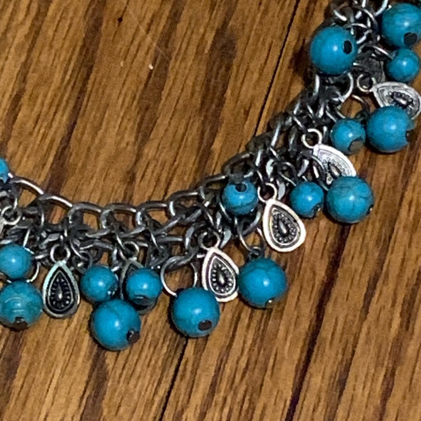 Designer Blue and Silver Cluster Necklace with Adjustable Chain Size ONE SIZE - 2 Thumbnail