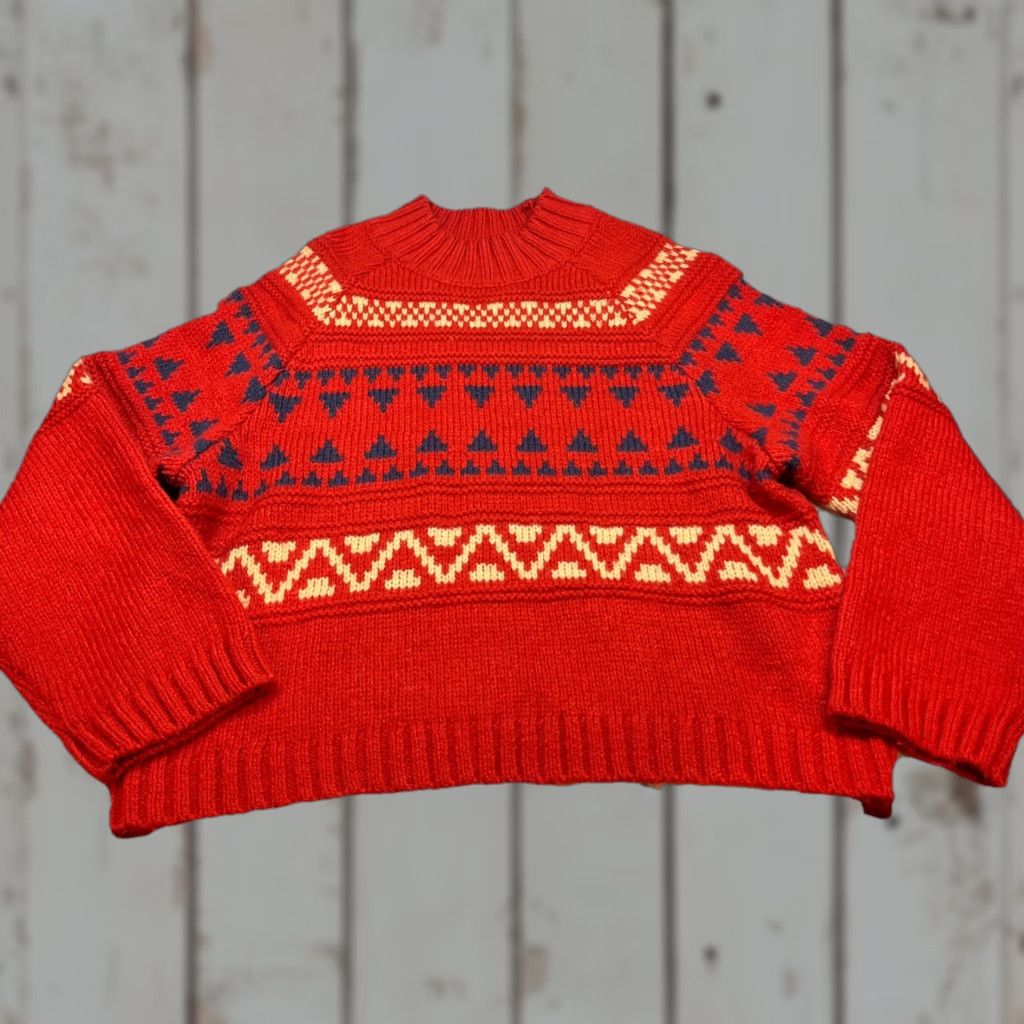 Vintage Universal Thread Sweater Shirt Ladies 2XL Rust Red Fair Isle Chunky Knit Boxy Pullover Oversized Women’s Size XXL / US 16-18 / IT 52-54 - 1 Thumbnail