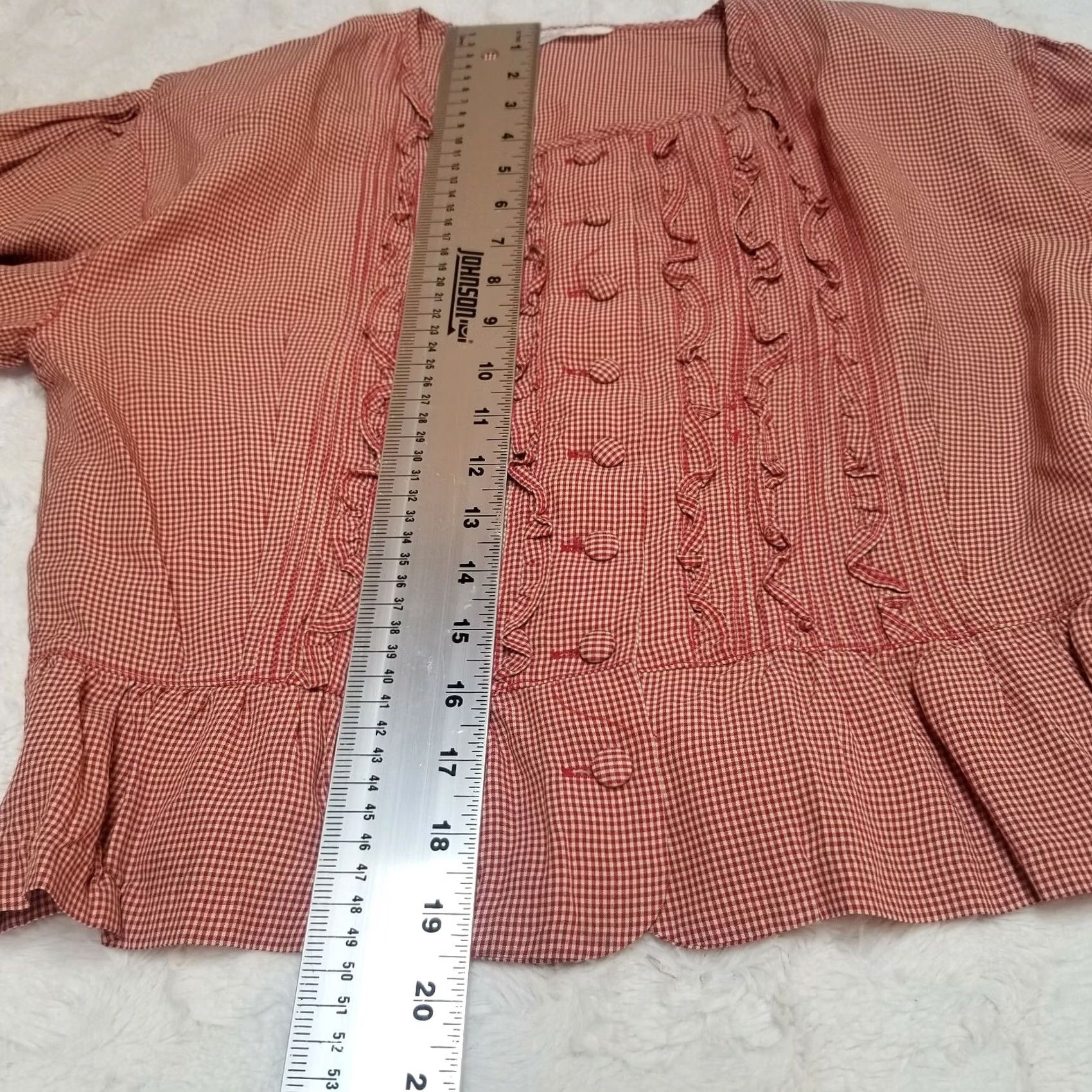 Vintage Film Womens Medium Red White Gingham Check Ruffle Peplum Crop Top Button Front Casual Size M / US 6-8 / IT 42-44 - 4 Thumbnail