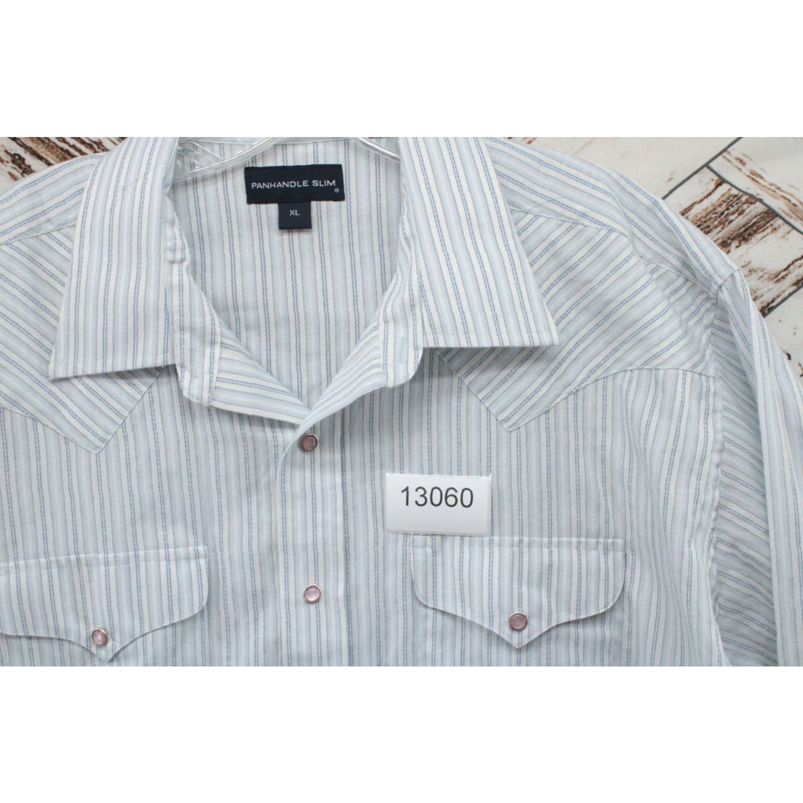 Vintage Panhandle Slim Shirt Mens XL White Blue Striped Pearl Snap Western Ranch Cowboy Button-Up Shirt Size US XL / EU 56 / 4 - 8 Thumbnail