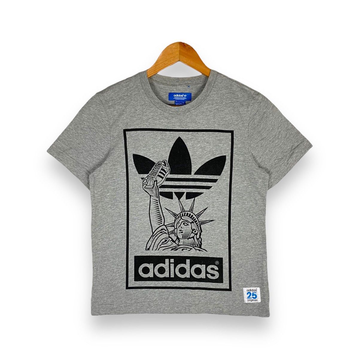 image of Adidas Liberty Statue Trefoil Logo By Nigo Tee in Grey, Men's (Size XS)