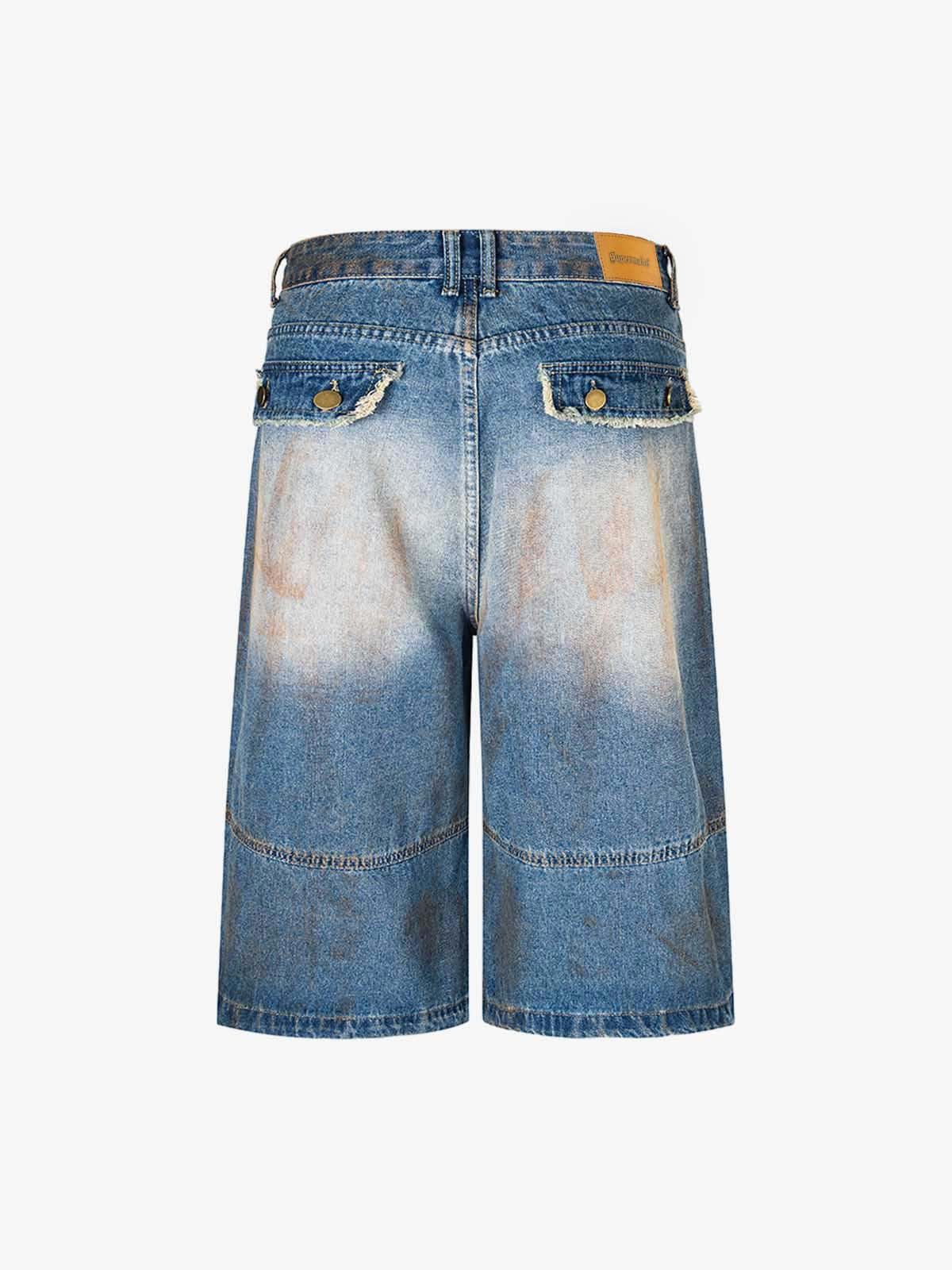 Jean Distressed Buttons Raw Edge Dirty Denim Shorts Size US 32 / EU 48 - 2 Thumbnail