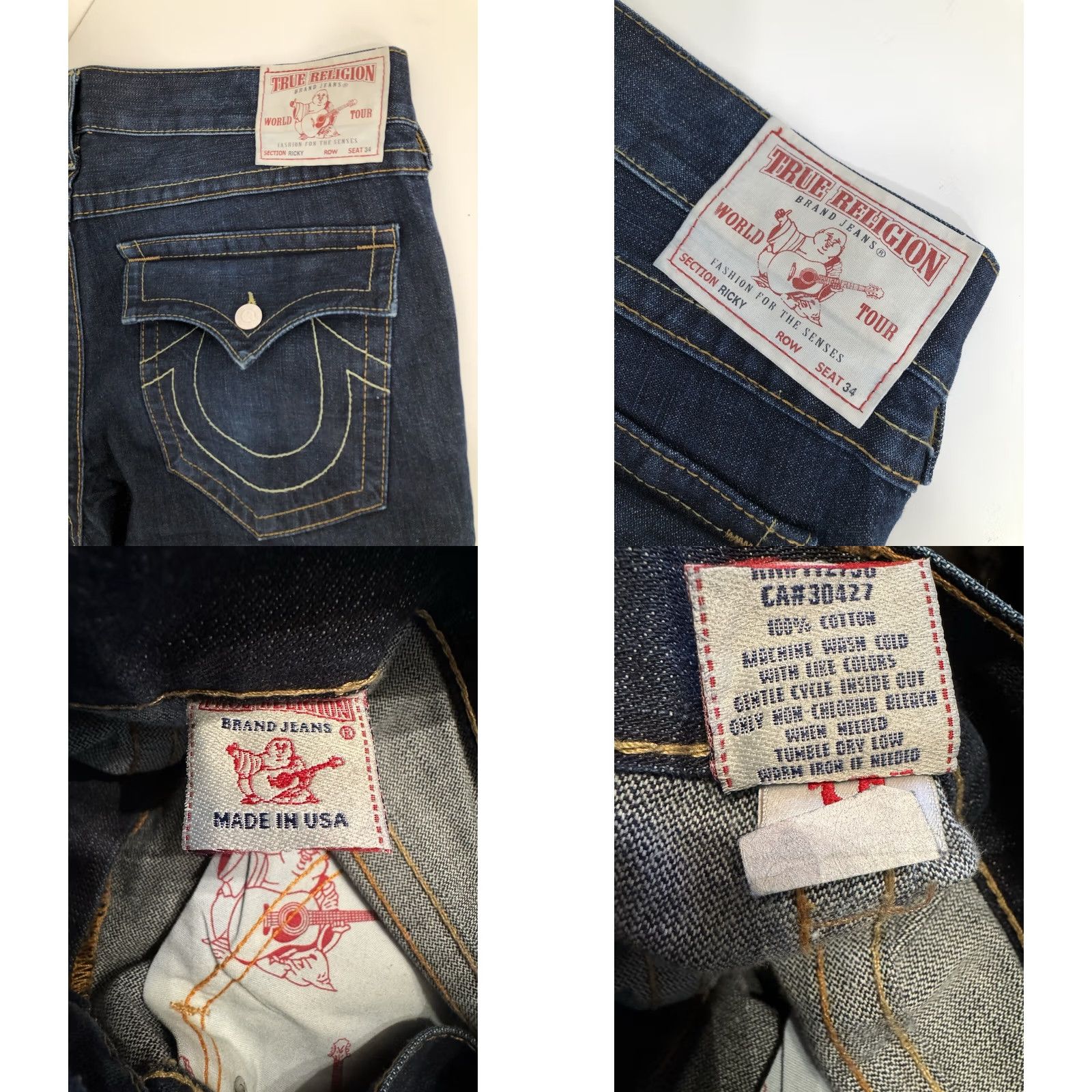 True Religion TRUE RELIGION Ricky Jeans Mens 38x34 Blue - EXCELLENT World Tour Inseam 34 Comfort Fit Mens Boys Girls Size US 38 / EU 54 - 8 Thumbnail