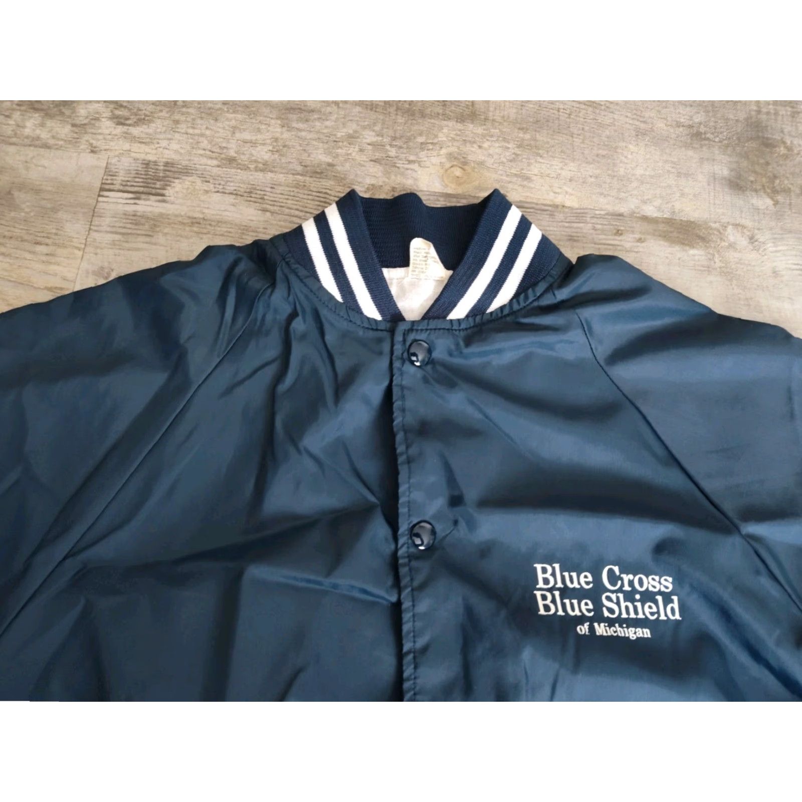 Vintage Vintage 80's Varsity Ringer Jacket Blue Cross Blue Shield Michigan USA Made M Size US M / EU 48-50 / 2 - 6 Thumbnail