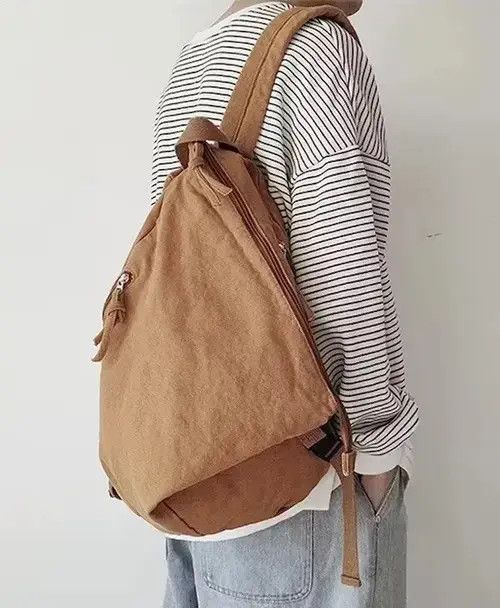 Japanese Brand Retro y2k irregular canvas backpack aesthetic Size ONE SIZE - 2 Thumbnail