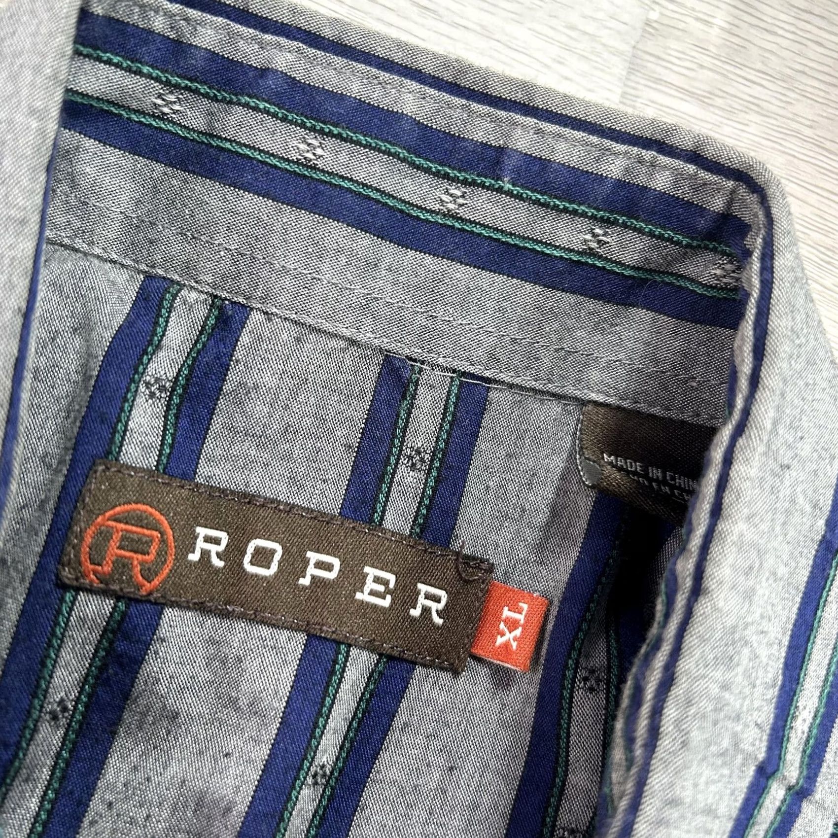 Roper Roper Shirt Mens XL Gray Stripe Long Sleeve Western Pearl Snap Casual Cotton Size US XL / EU 56 / 4 - 4 Thumbnail