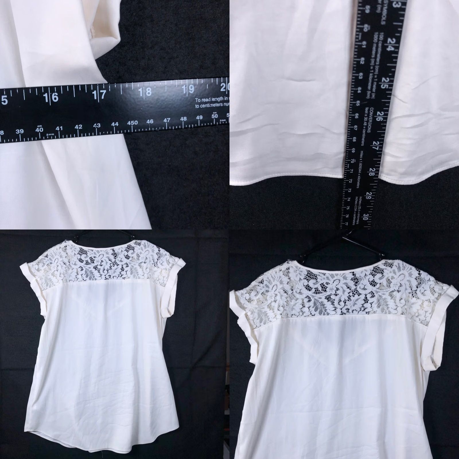 Express Express Blouse White Lace V-Neck Cap Short Sleeve Large Womens Regular Fit Size L / US 10 / IT 46 - 8 Thumbnail