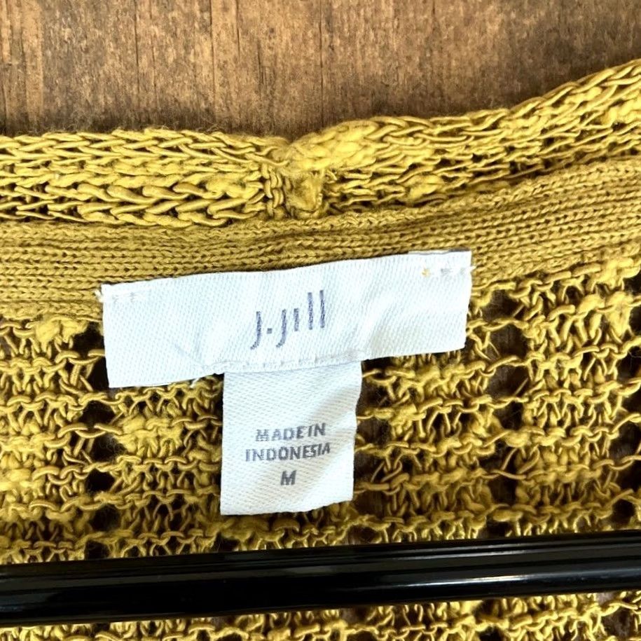 Vintage J Jill Womens Sweater Mustard Yellow V Neck Open Knit Long Sleeve Cotton Blend M Size M / US 6-8 / IT 42-44 - 6 Thumbnail