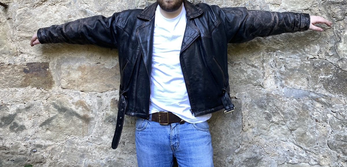 Vintage Retro style 50s Motorcycle Distressed Leather Biker Jacket Size US XL / EU 56 / 4 - 23 Thumbnail